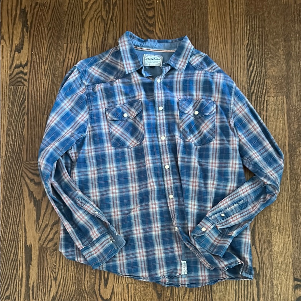 Flag & Anthem XL Blue and Red Plaid Button-Down Shirt